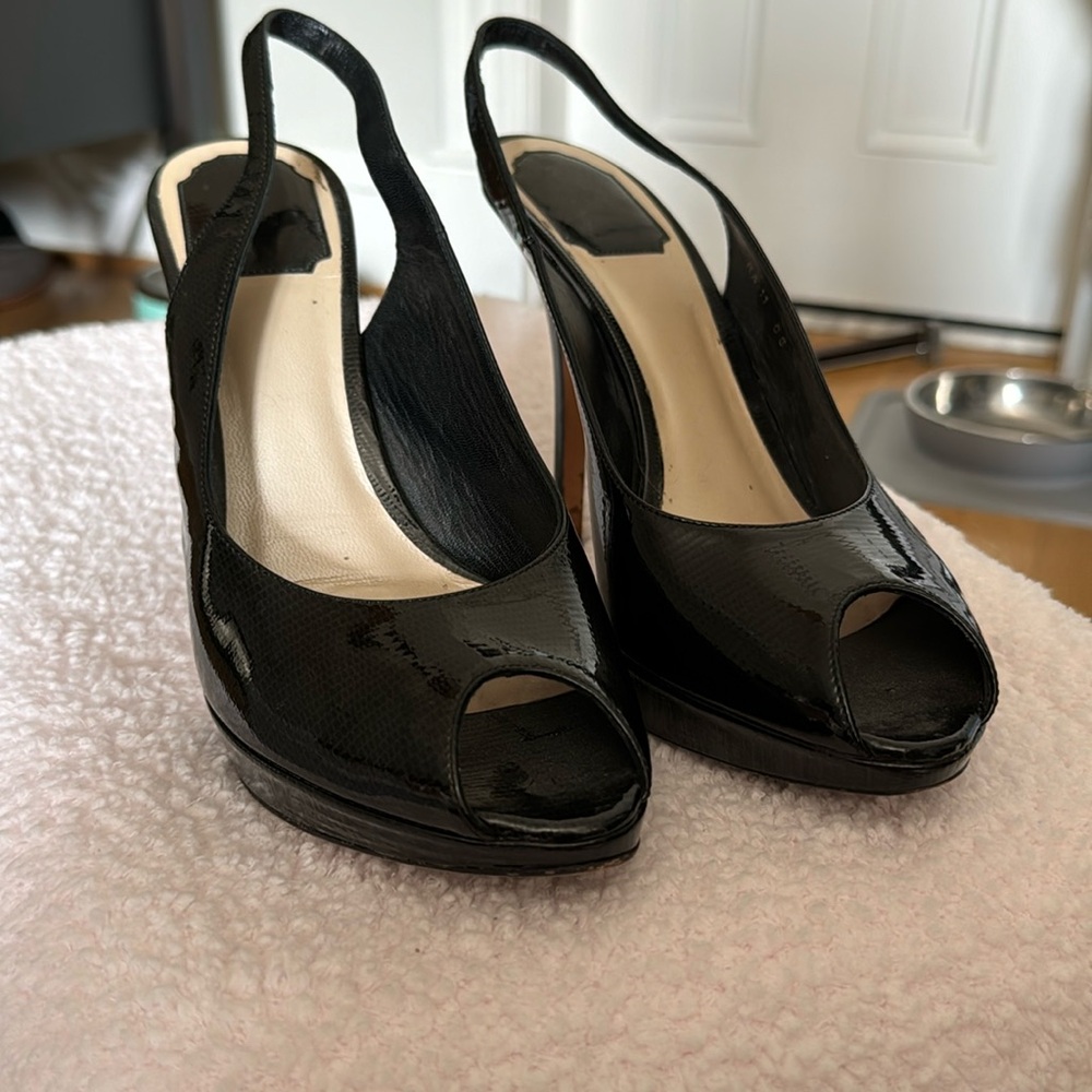 Dior patent leather peeptoe platform pumps, size 39.5 (U.S. 9)